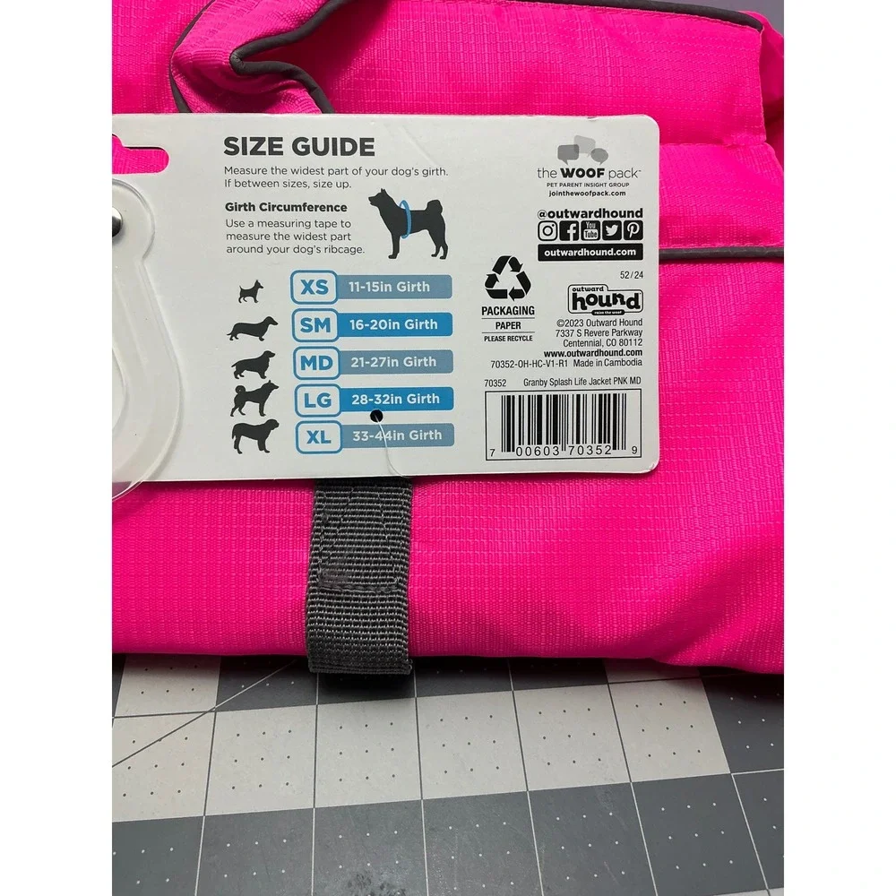 Outward Hound Granby Splash Pink Dog Life Jacket Medium Reflective Ripstop NEW